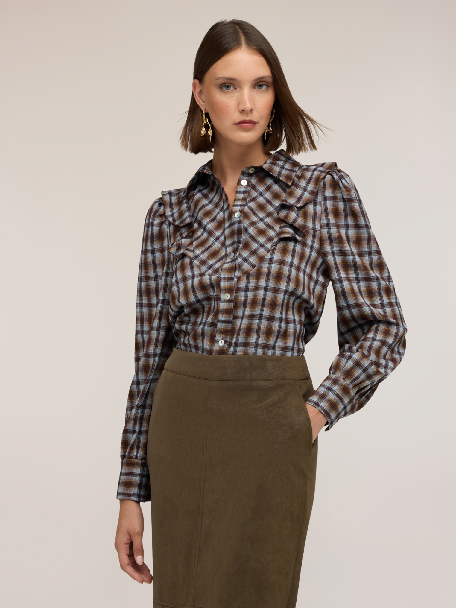 Chemise à motif check avec volants, MOTIVI