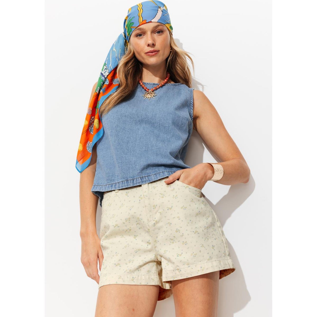 Short à fleurs en toile, PROMOD