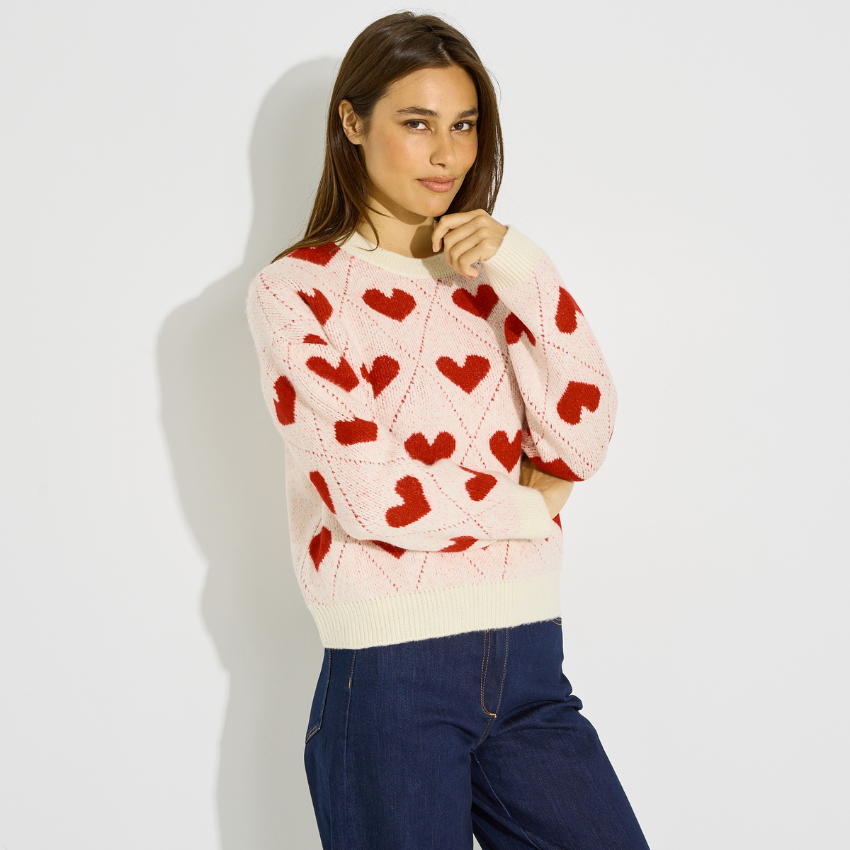 Pull col rond motif cœur, GRAIN DE MALICE