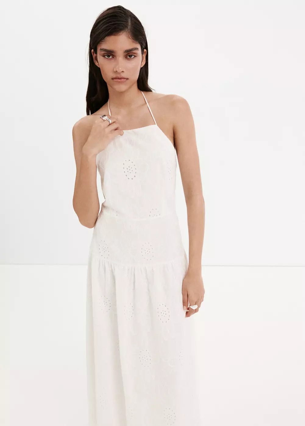 Robe halter avec broderies ajourées, MANGO