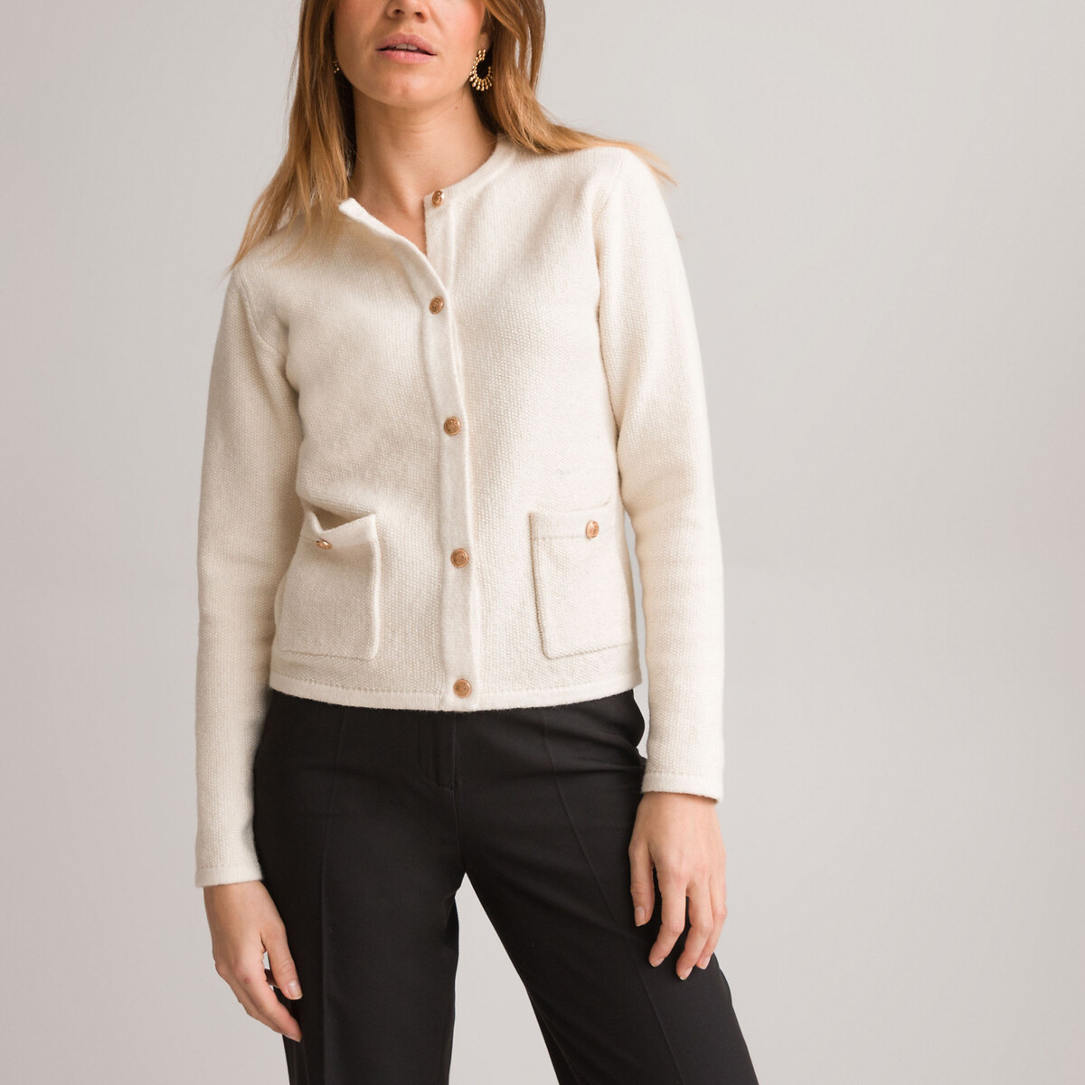 Chunky knit buttoned cardigan, ivory, Anne Weyburn | La Redoute