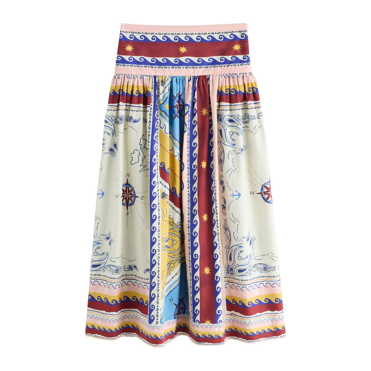 Jupe ample mi-longue en coton nautique, NEXT