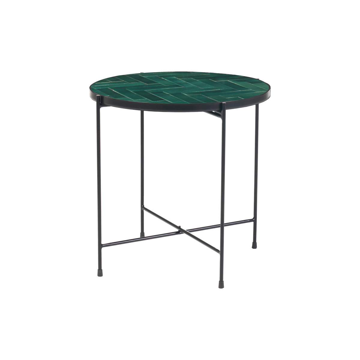 Table basse ronde en céramique vert foncé et métal noir D50 cm KOTTA, MILIBOO