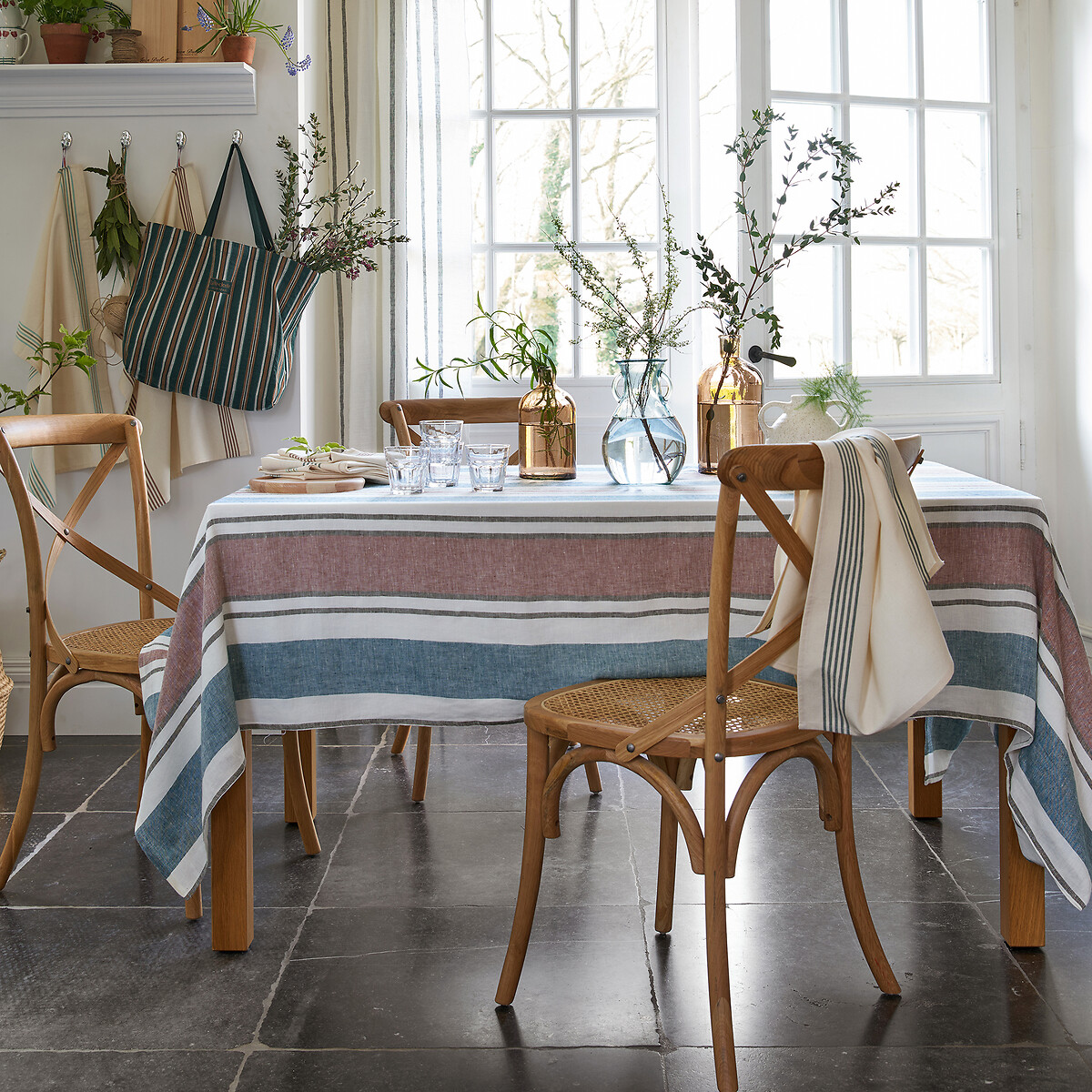 Lucette Woven-Dyed Striped 100% Linen Tablecloth