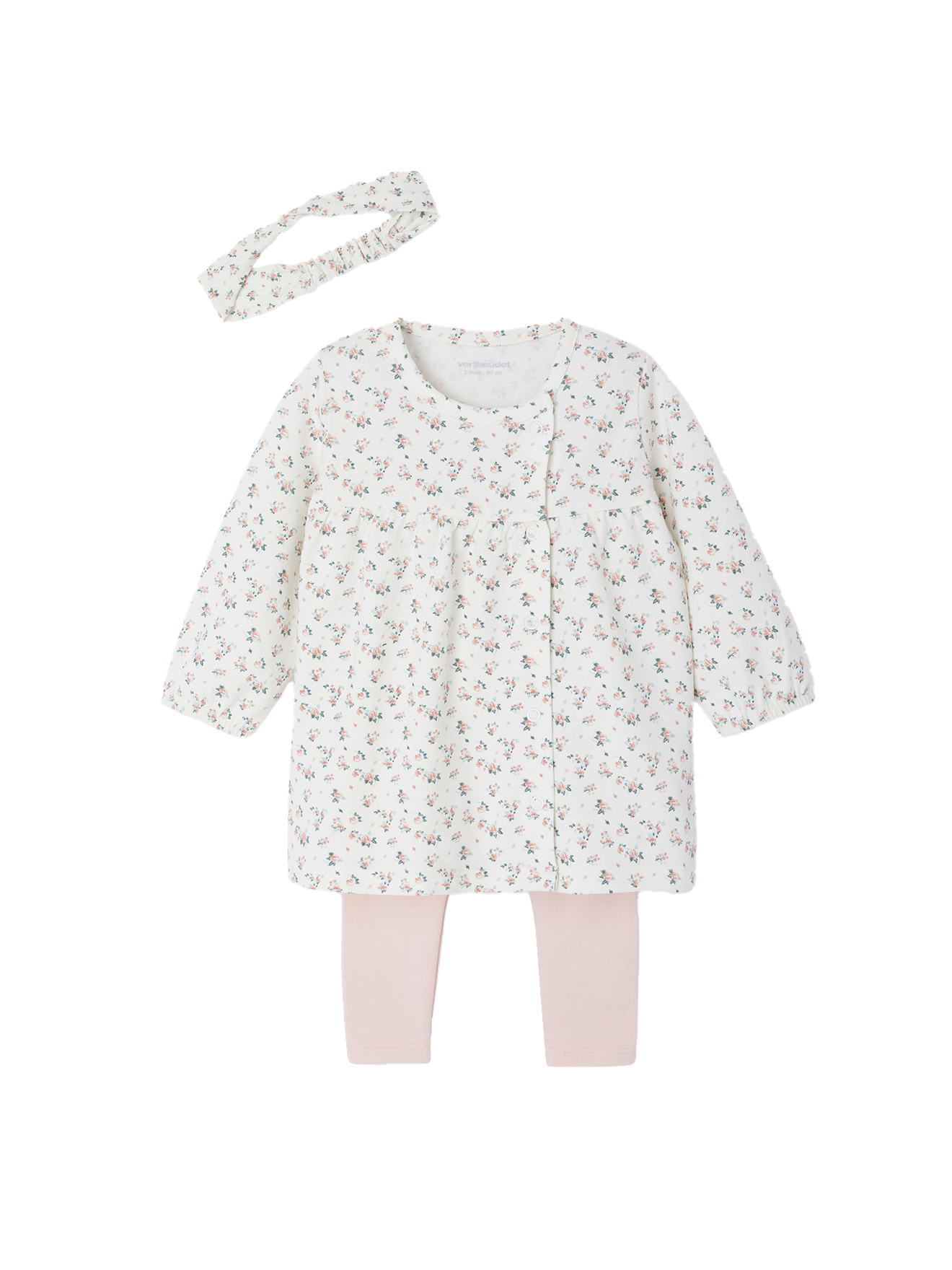 Ensemble bébé naissance 3 pièces bandeau, robe à motifs et legging, VERTBAUDET