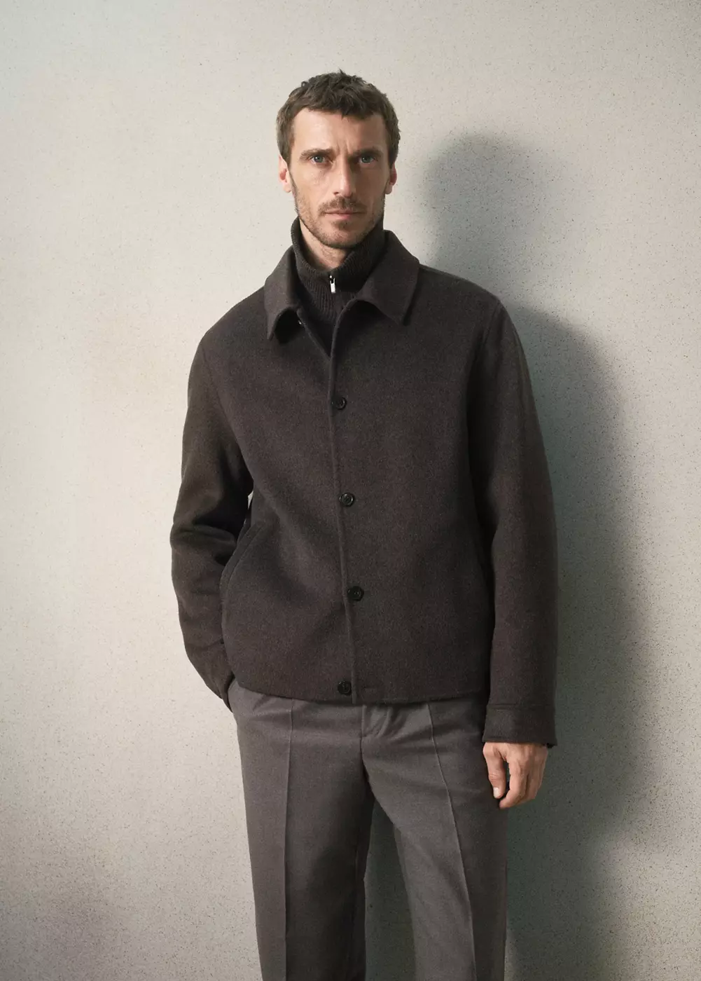 Veste en mélange de laine et cachemire à col chemise, MANGO MAN
