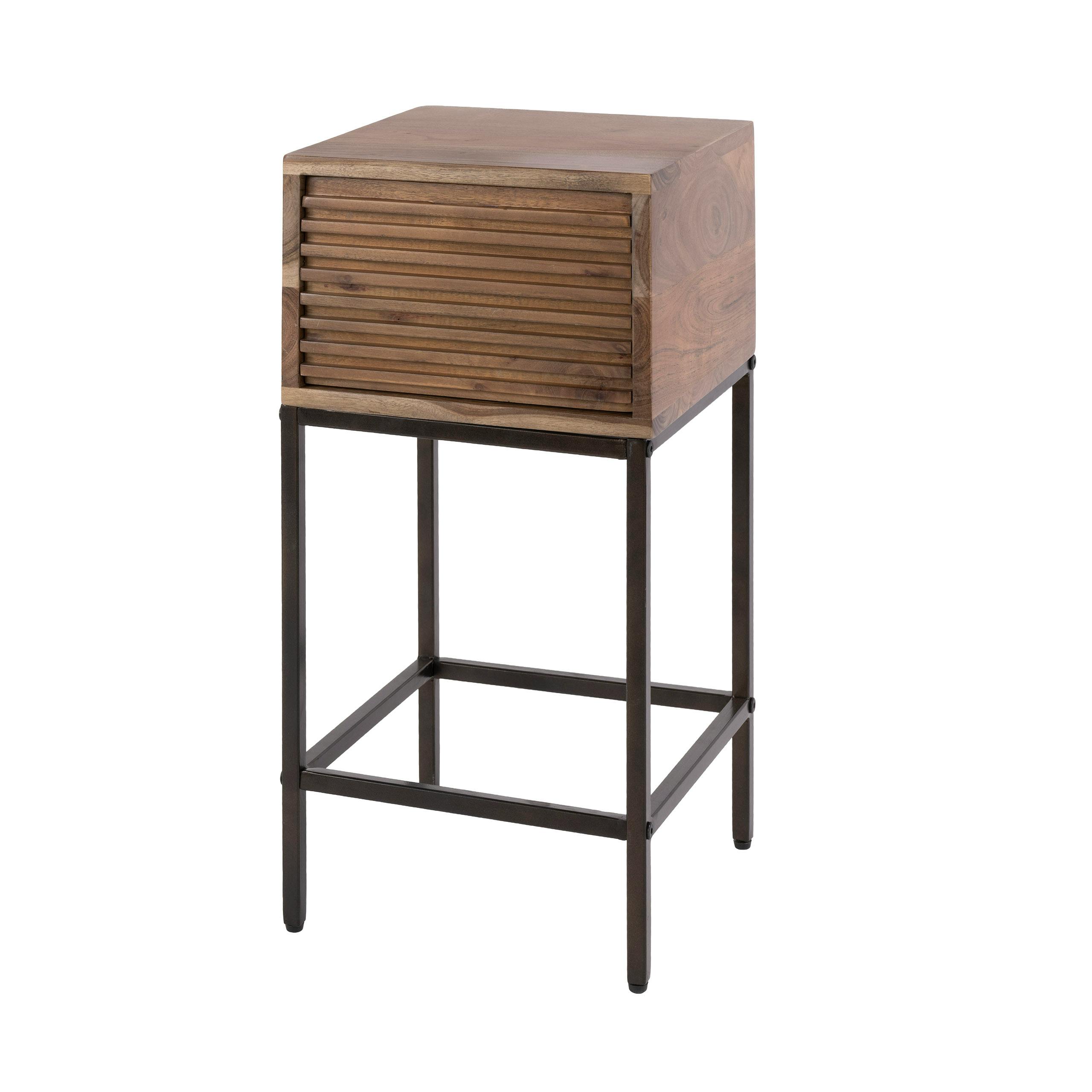 Table de chevet bois d'acacia 1 tiroir strié NAKO, PIER IMPORT