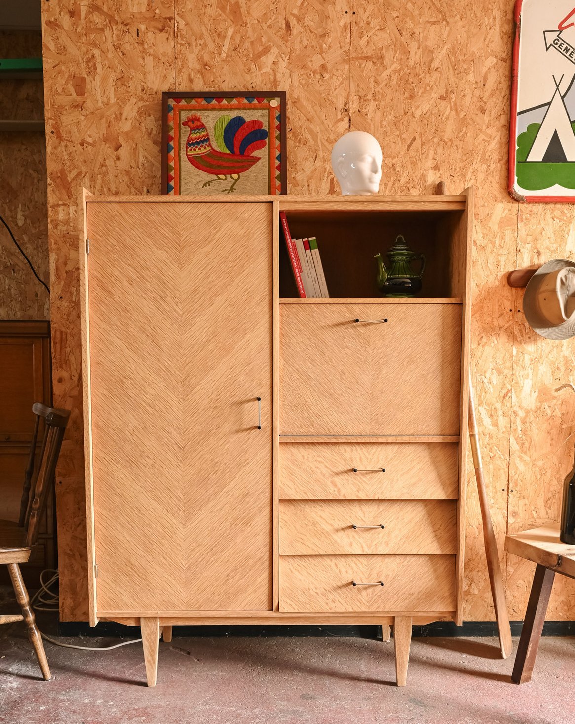 Secrétaire scandi en bois Honoré N°228 - Bon état, DEBONGOUT