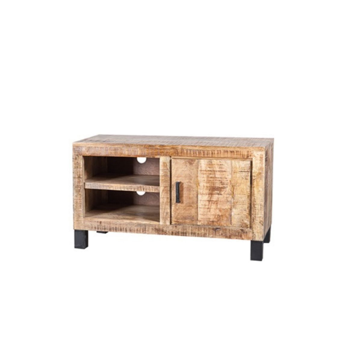 petit meuble tv 100cm en bois massif 1 placard 2 niches gilty