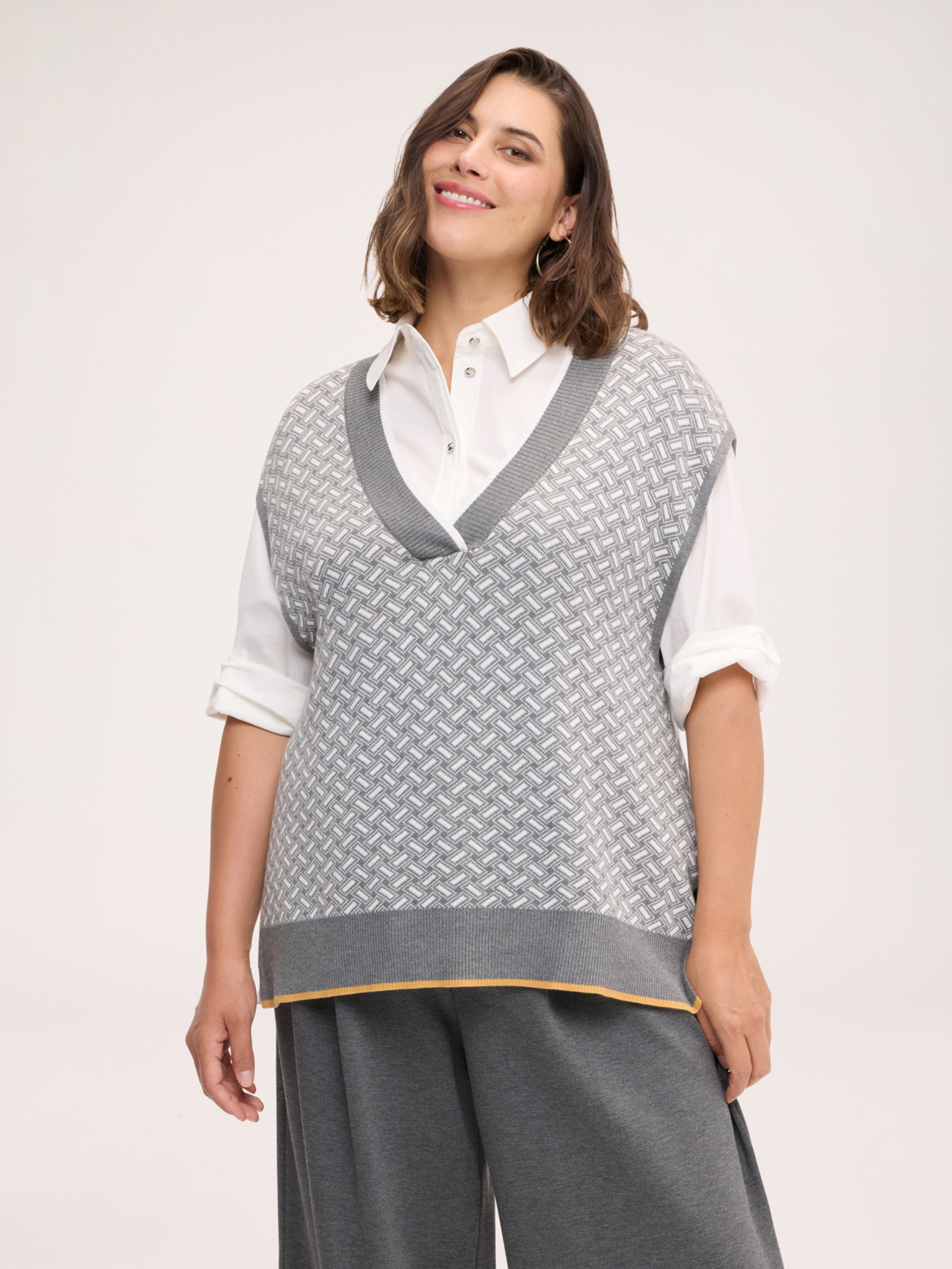 Gilet col en V à motif jacquard, FIORELLA RUBINO