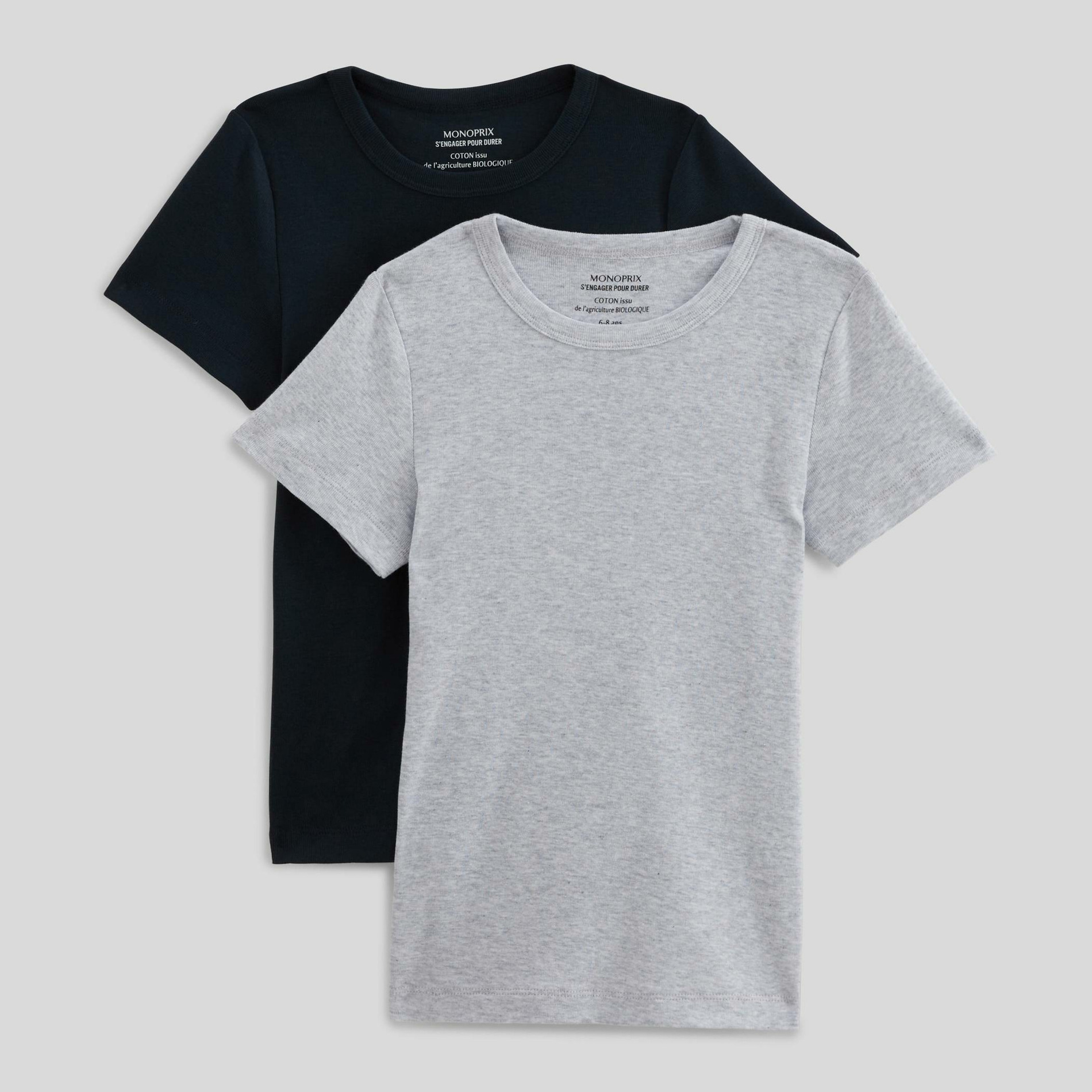 Lot de 2 t-shirts manches courtes unis en coton BIO GOTS, MONOPRIX