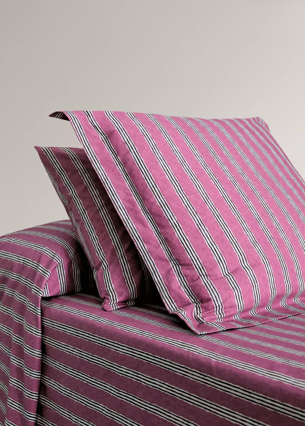 Deux taies d’oreiller percale de coton rayures tricolores 60x60 cm, MANGO HOME