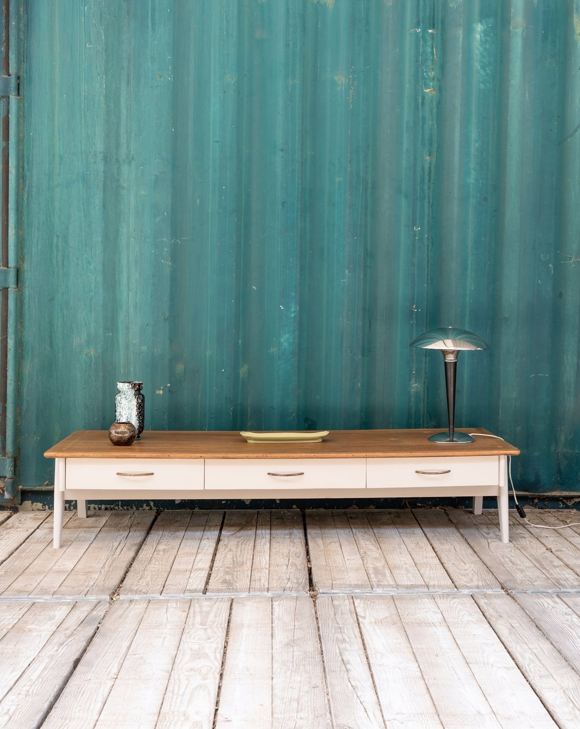 Longue table basse en bois Léonie N°1066 - Bon état, DEBONGOUT