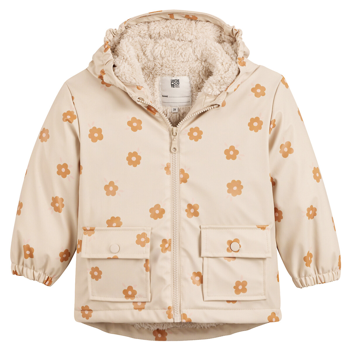 Parka in gummi met kap, sherpa voering