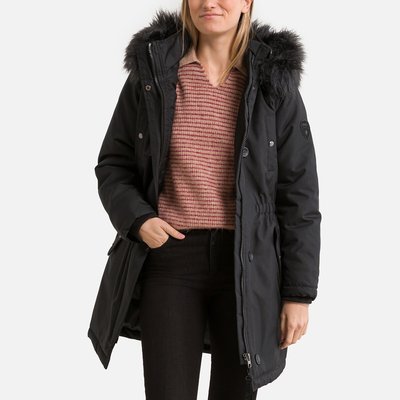Hooded Mid-Length Parka with Faux Fur Trim ONLY TALL