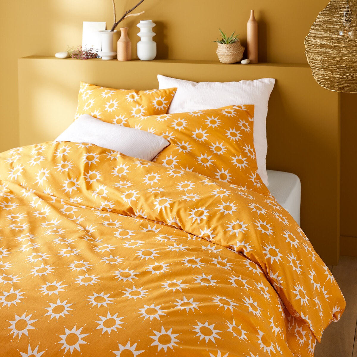 Parure de lit coton, soleil imprimé fond jaune La Redoute Interieurs