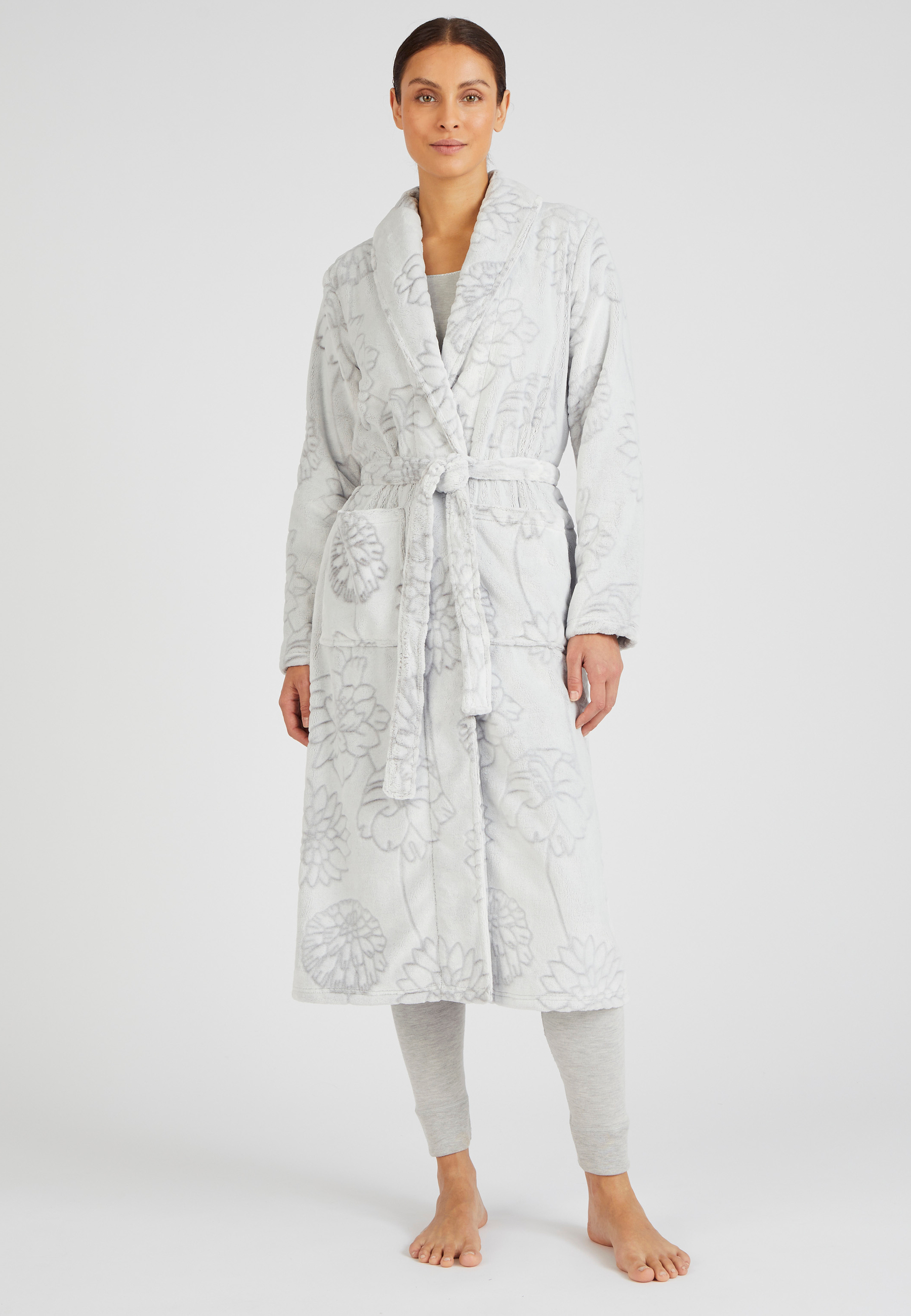 Robe Longue Aventures Des Toiles Taille 44/46 - Imprimé Mur Gris Fleuri, Coton Stretch, Occasion Très Bon état