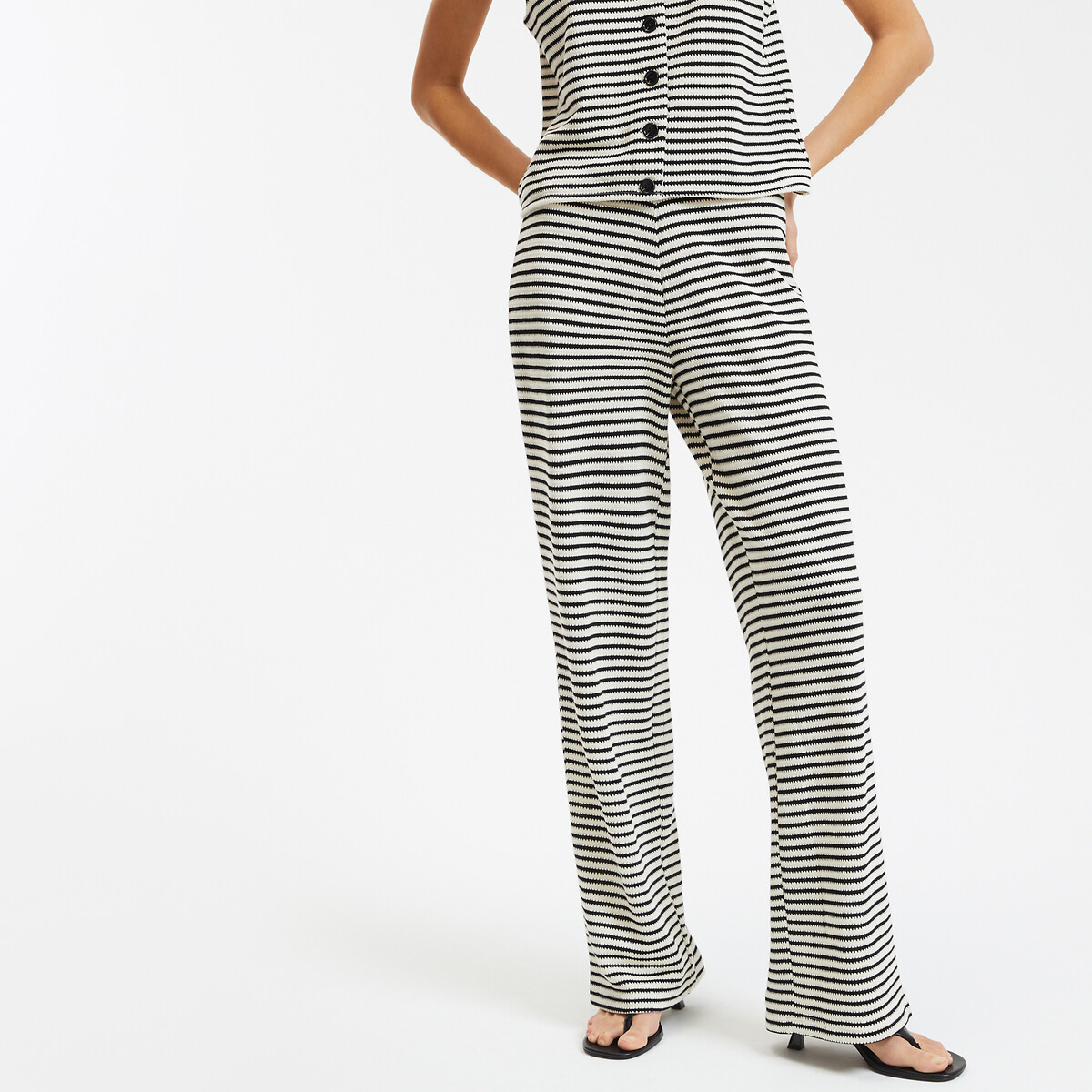 Wijde broek in tricot met strepen