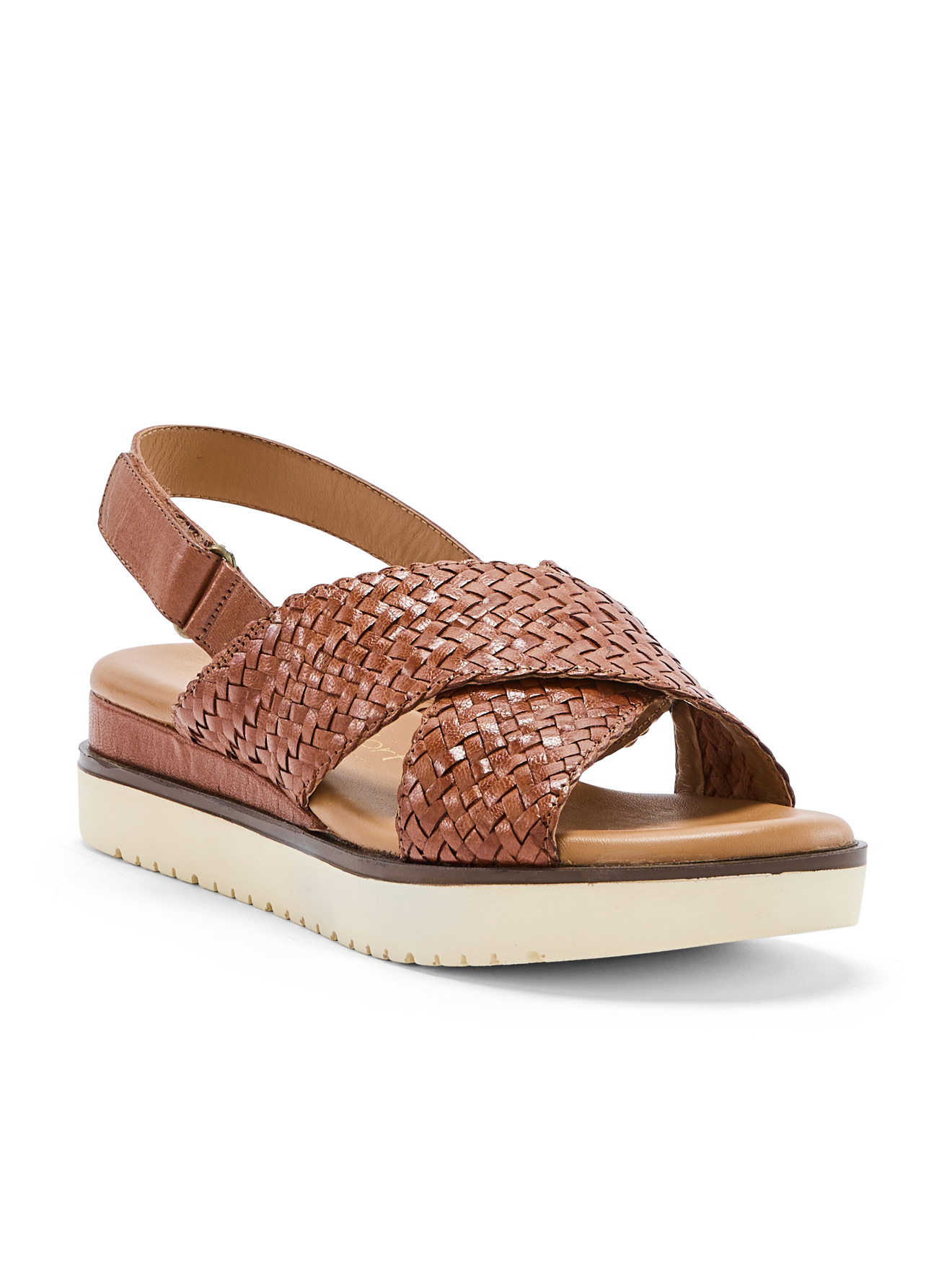 Sandales cuir tressé à scratch, PEDICONFORT