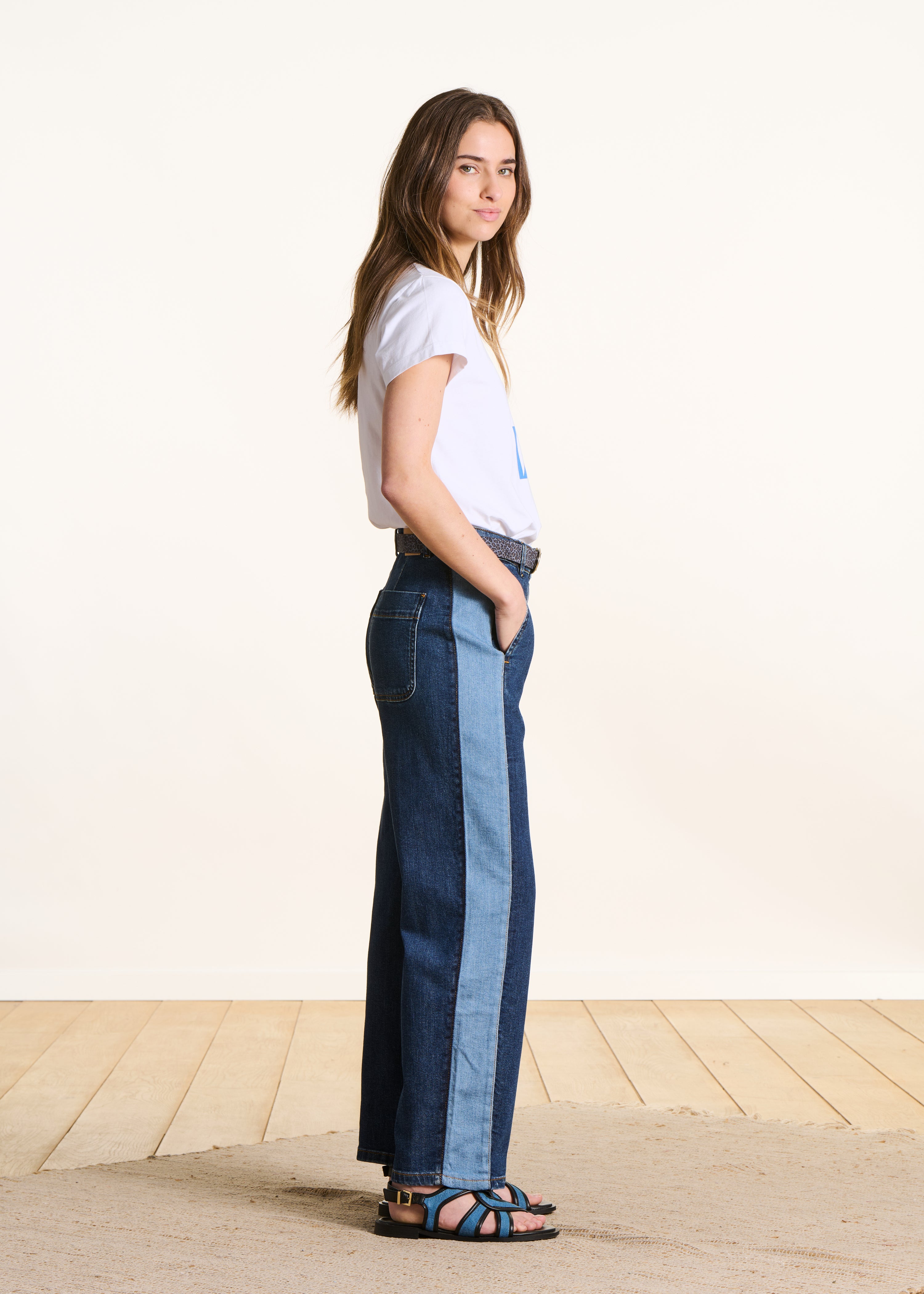 Jean bicolore 7/8ème en coton biologique, LA FEE MARABOUTEE