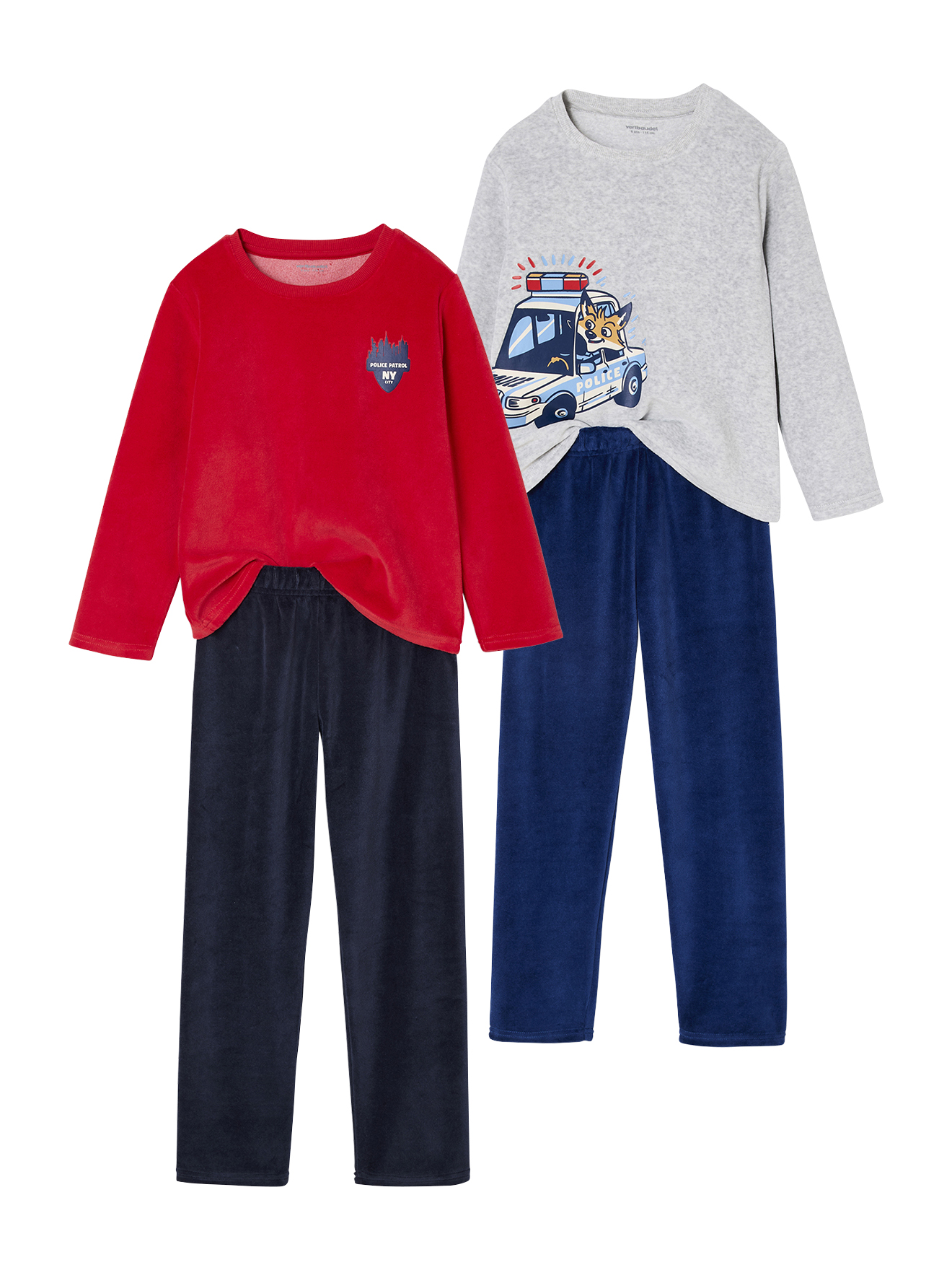 Lot de 2 Pyjamas Velours Police, VERTBAUDET