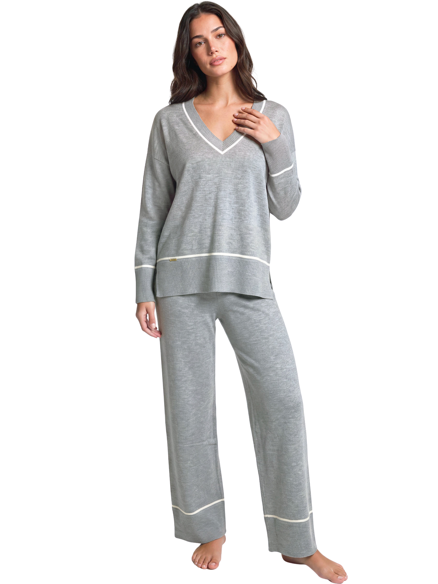 Pyjama pantalon évasé top manches longues col V Misty, SELMARK