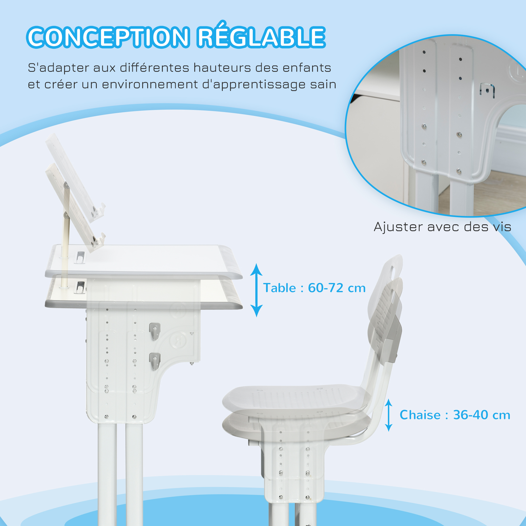 HOMCOM Bureau enfant avec chaise - ensemble bureau et chaise réglable - lampe, support de lecture, tablette coulissante multi-rangement - gris blanc HOMCOM Bureau enfant avec chaise - ensemble bureau et chaise réglable - lampe, support de lecture, tablette coulissante multi-rangement - gris blanc