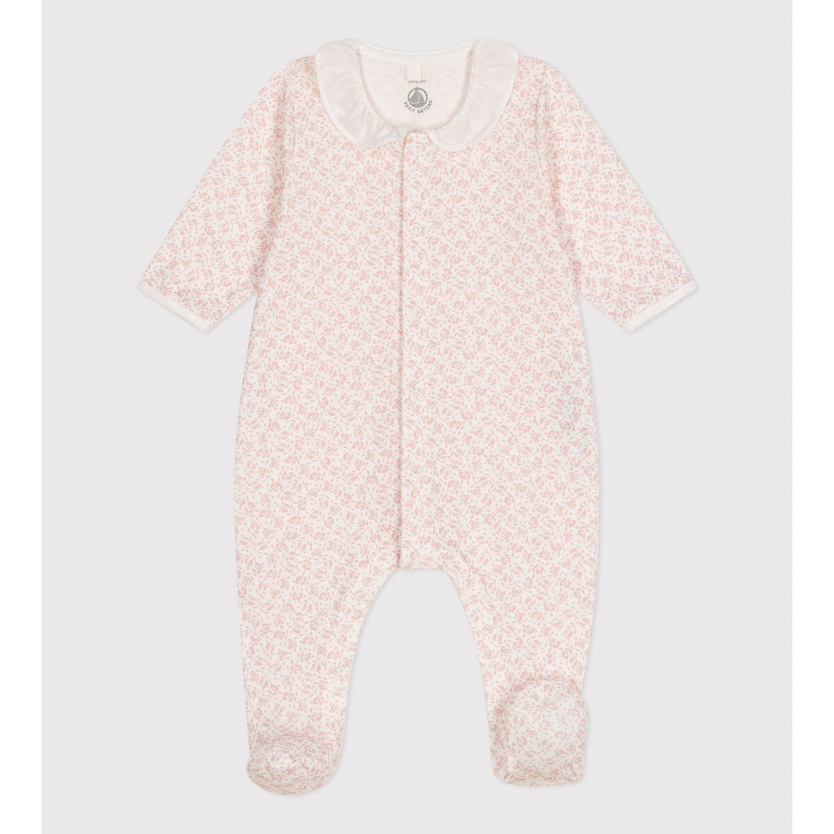 Floral Print Cotton Sleepsuit with Peter Pan Collar