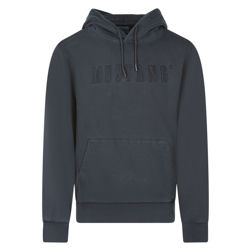 Sweat en coton noir uni avec une coupe droite et un col à capuche, MUSTANG