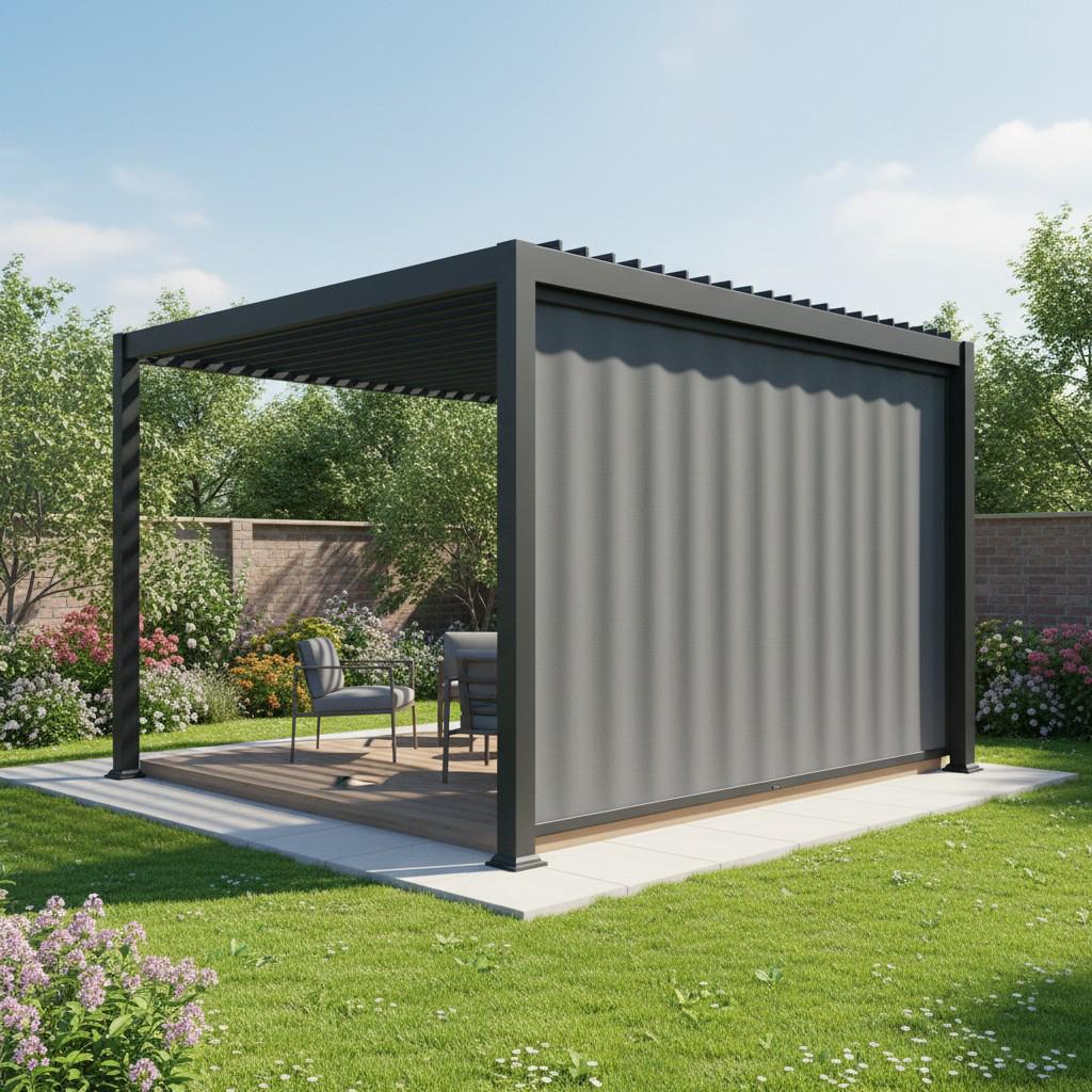 Store textilène gris 4 m pour pergola Zeus, GECKO JARDIN
