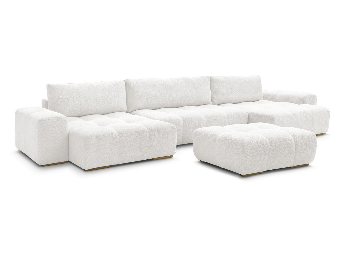 Canapé panoramique fixe 7 places en tissu bouclette avec pouf, ANAKIN, BOBOCHIC