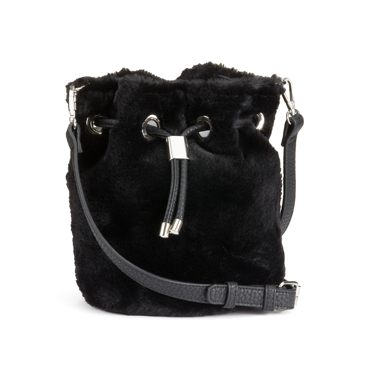 Recycled bucket bag in faux fur black La Redoute Collections | La