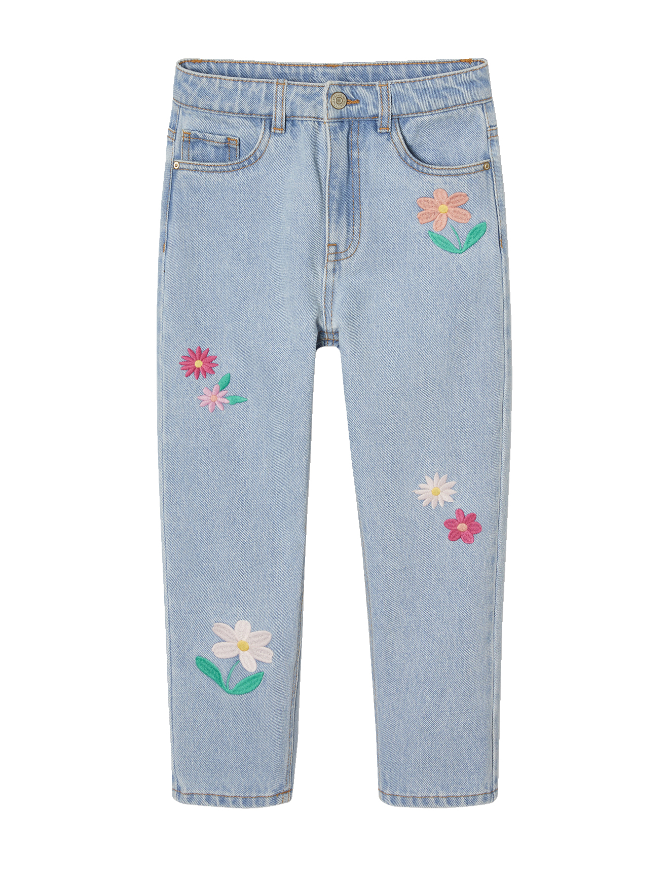 Jean mom brodé fleurs, VERTBAUDET
