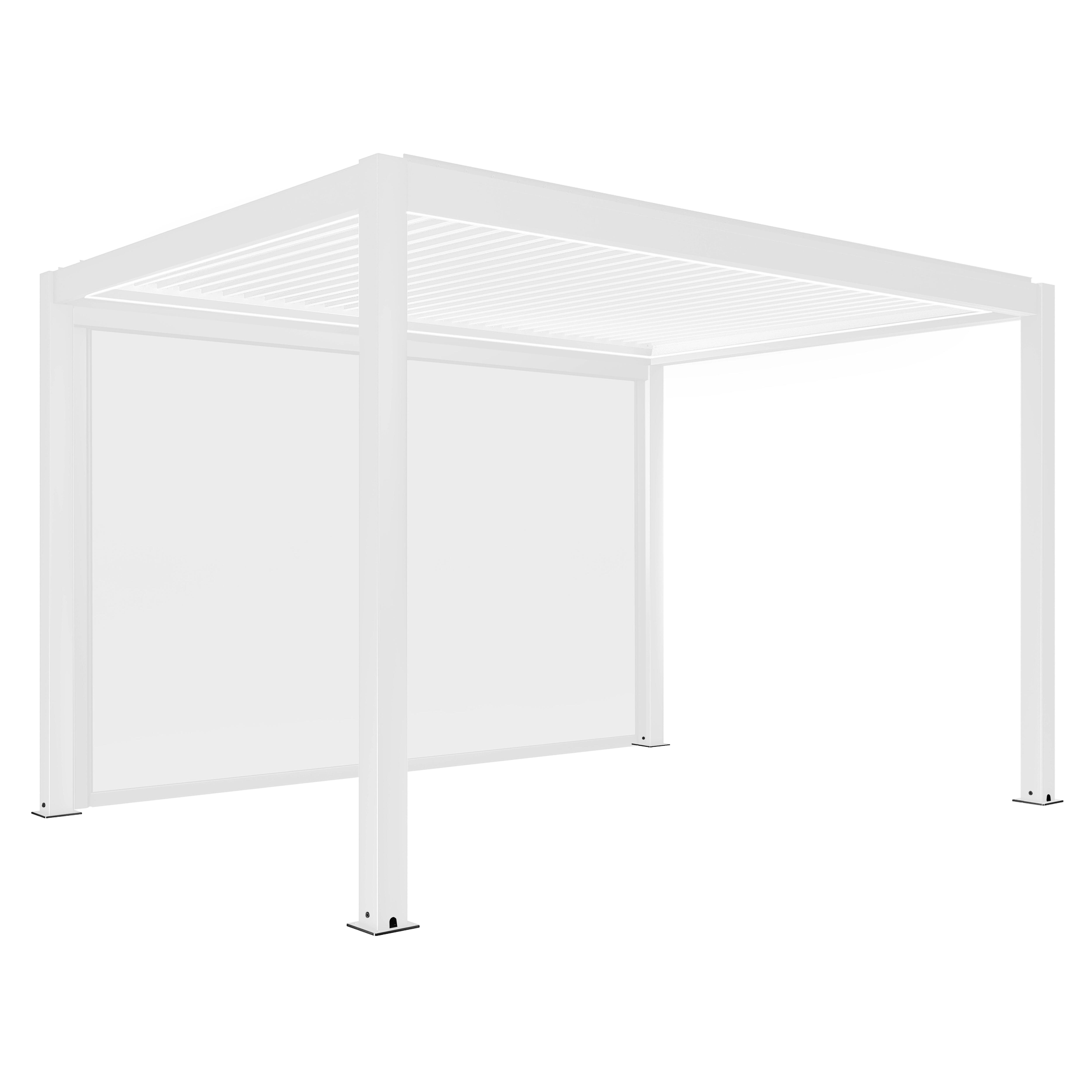 Pergola bioclimatique autoportée motorisée éclairée 3 x 4m et 1 store, OVIALA
