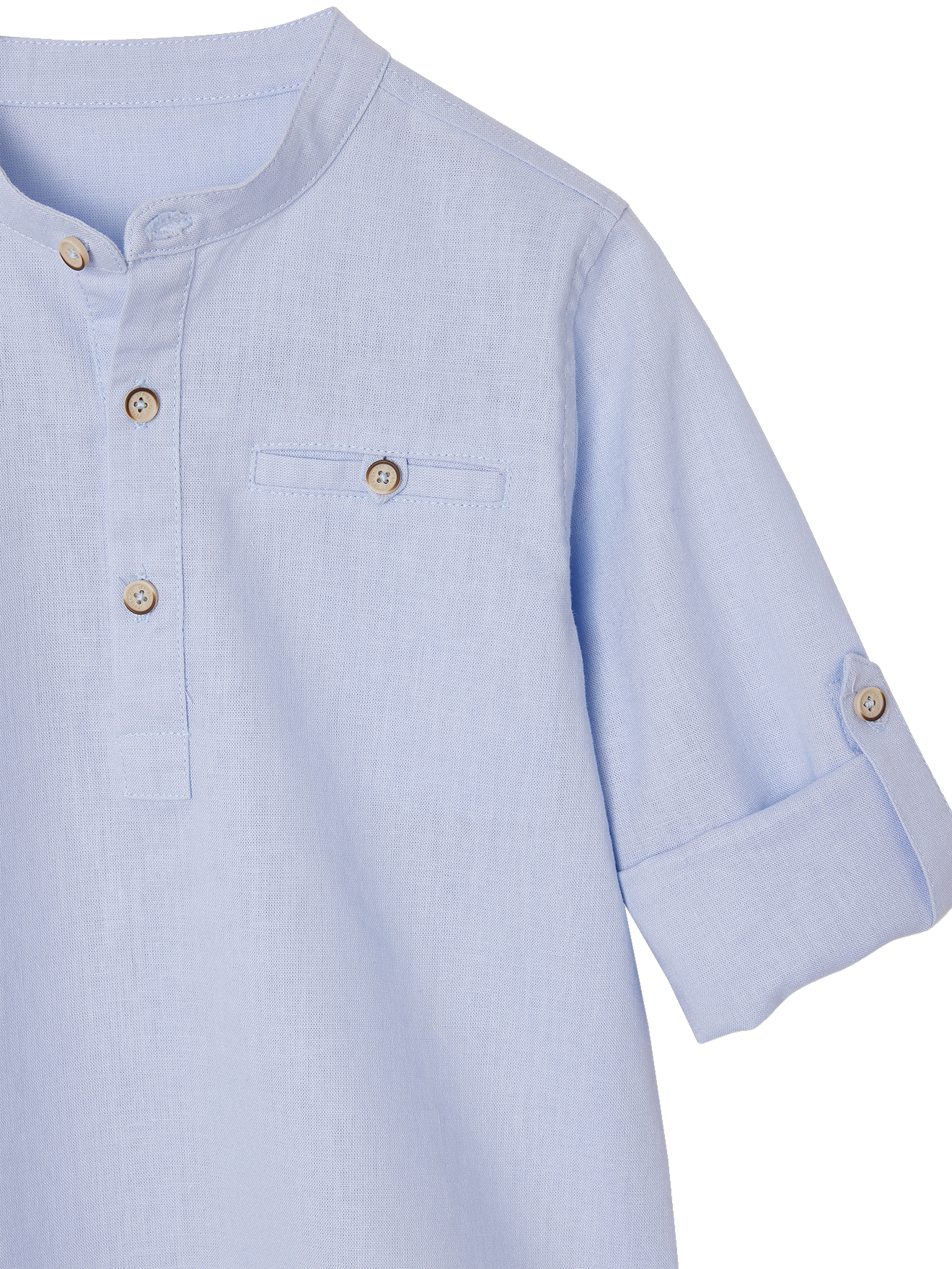 VERTBAUDET Chemise Col Mao Garçon Coton/Lin Vert Sauge 8A - Manches Retroussables
