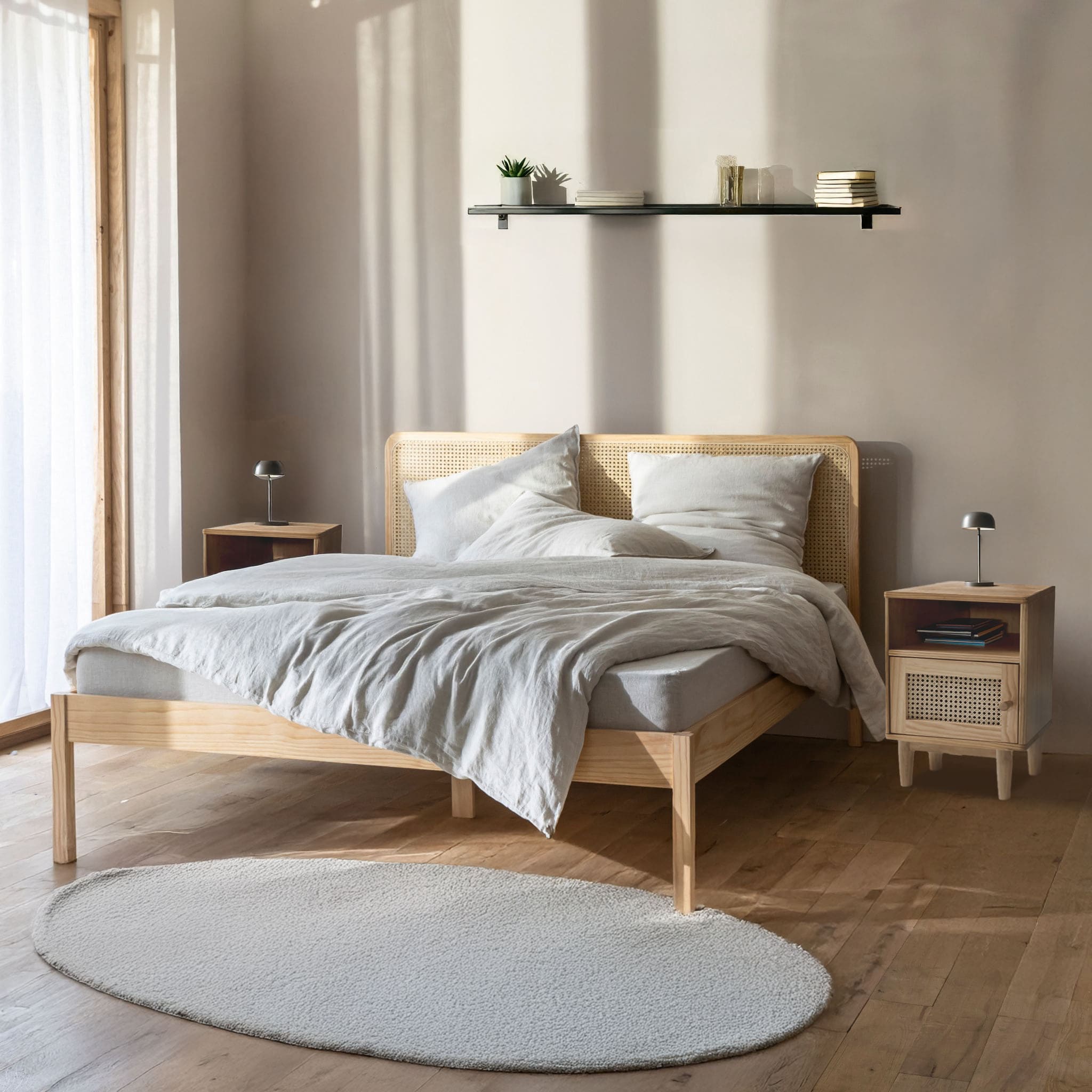 Lot de deux tables de chevet cannage en pin massif - ANNA, TERRE DE NUIT