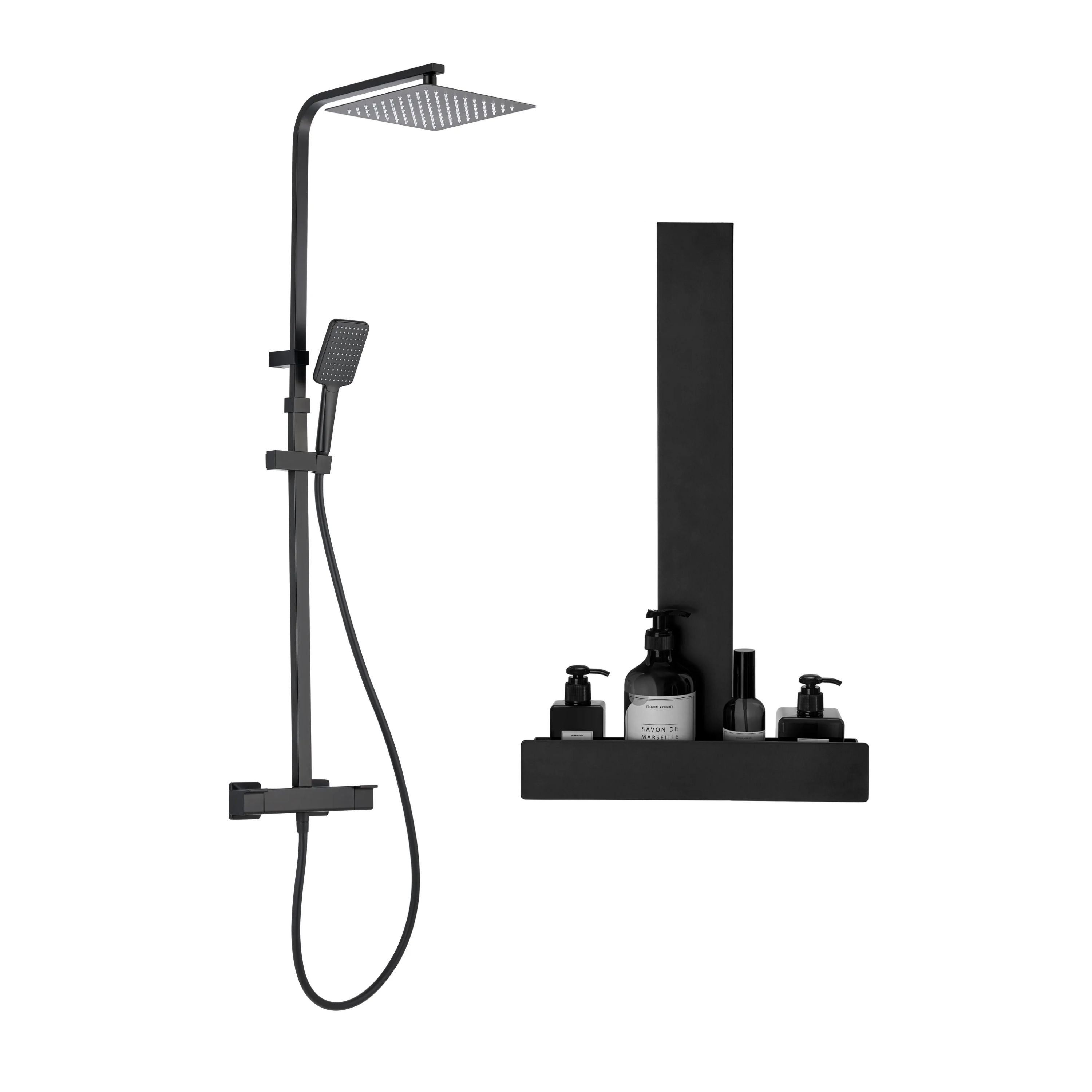 Colonne de douche avec robinet thermostatique et étagère, STUDIO, SENSEA