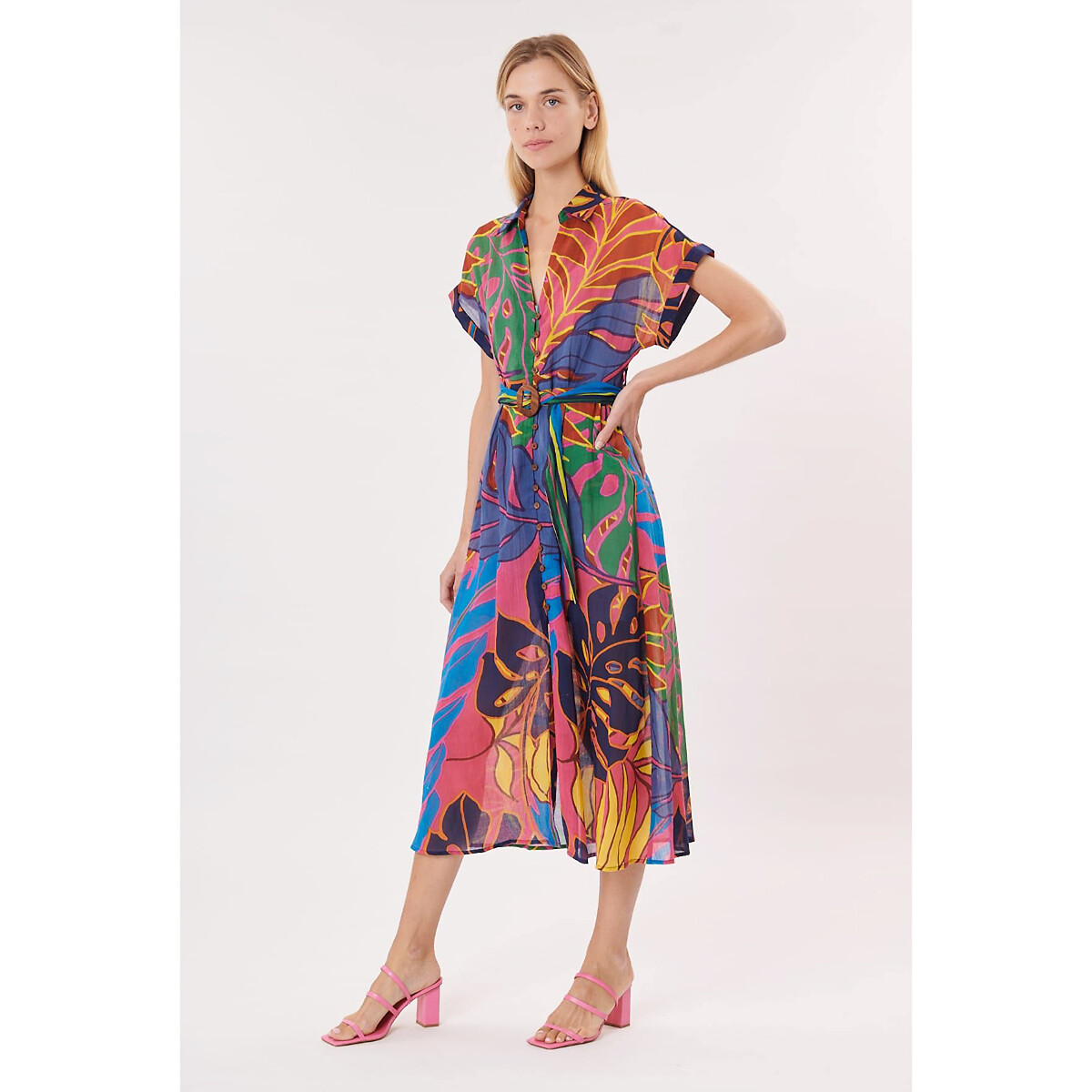 Trousseau cotton shirt dress with v-neck, multi-coloured, Derhy | La ...