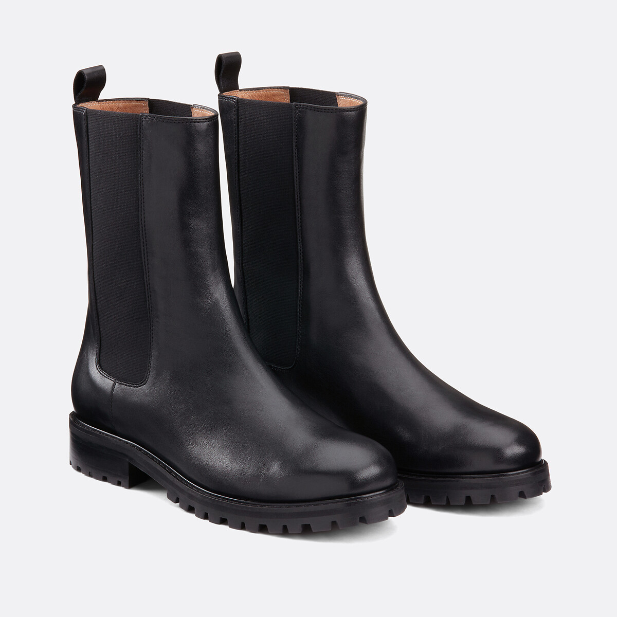 Boots chelsea à semelle crantée en cuir lisse