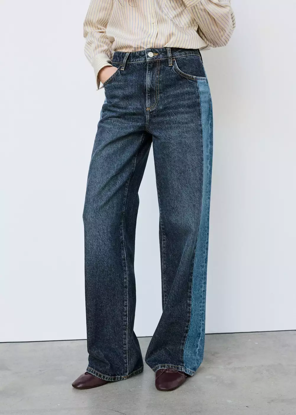 Jean wide leg détail contrastant, MANGO