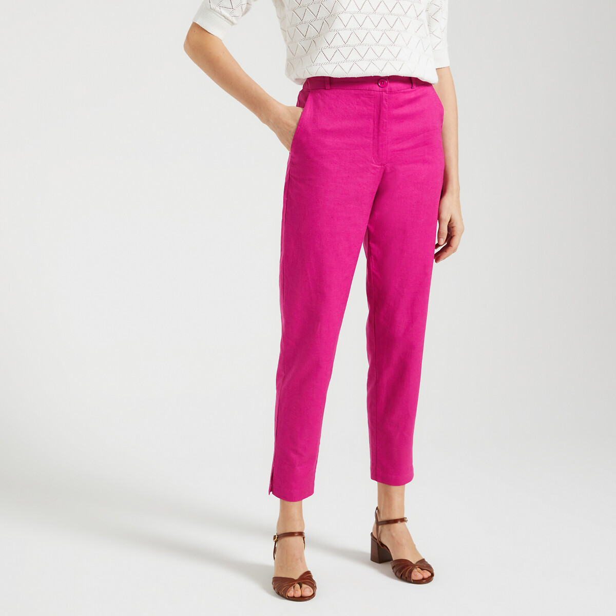 Rareism Women's Madelyn Pink Cotton Fabric Sleeveless Knee Length Regu