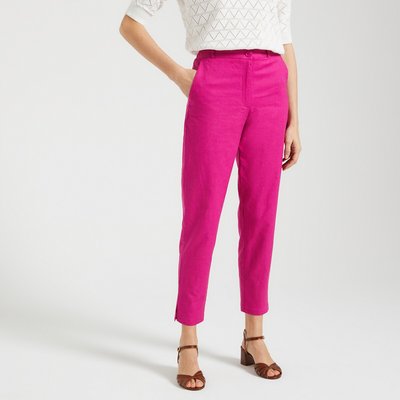 Straight Ankle Grazer Trousers in Linen/Cotton, Length 26.5" ANNE WEYBURN