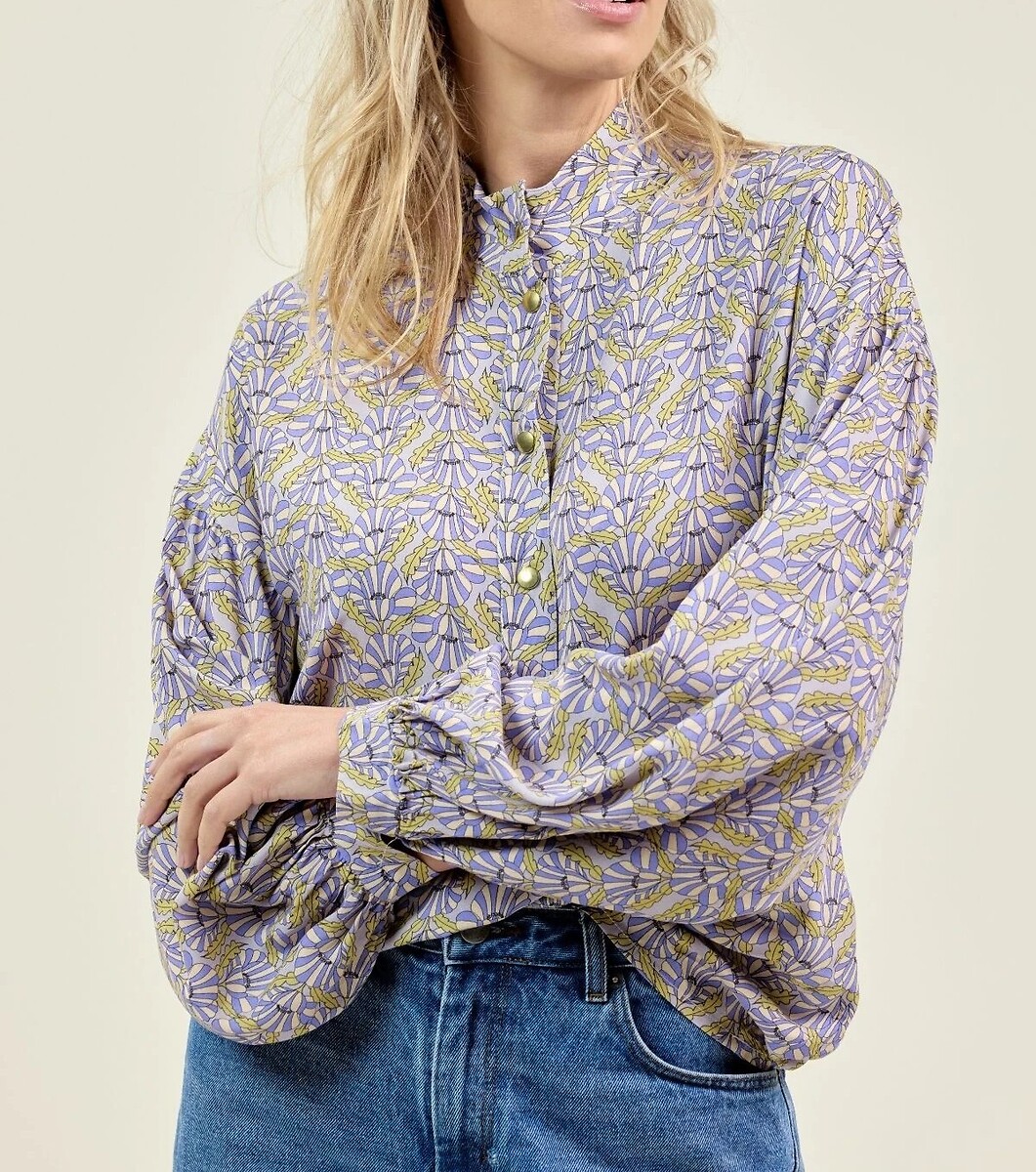 Blouse à col mao imprimé floral, VIDYA, APACHES COLLECTIONS