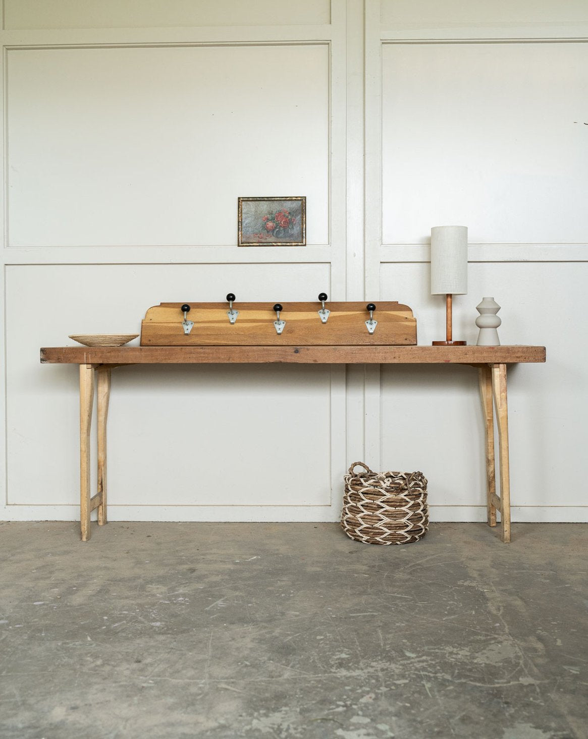 Longue console en bois de campagne Francine N°1582 - Bon état, DEBONGOUT