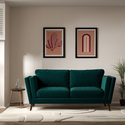 Frida Contemporary Velvet 3 Seater Feather Sofa with Dark Wood Legs SO'HOME