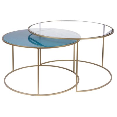 Tables basses gigognes rondes design métal  et verre teinté  (lot de 2) ROXO MILIBOO