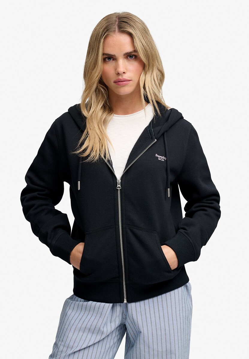 Sweat à capuche zippé avec logo brodé Signature, SUPERDRY
