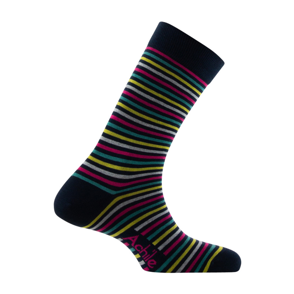 Mi-chaussettes Homme Achile rayures multicolores coton majoritaire, ACHILE