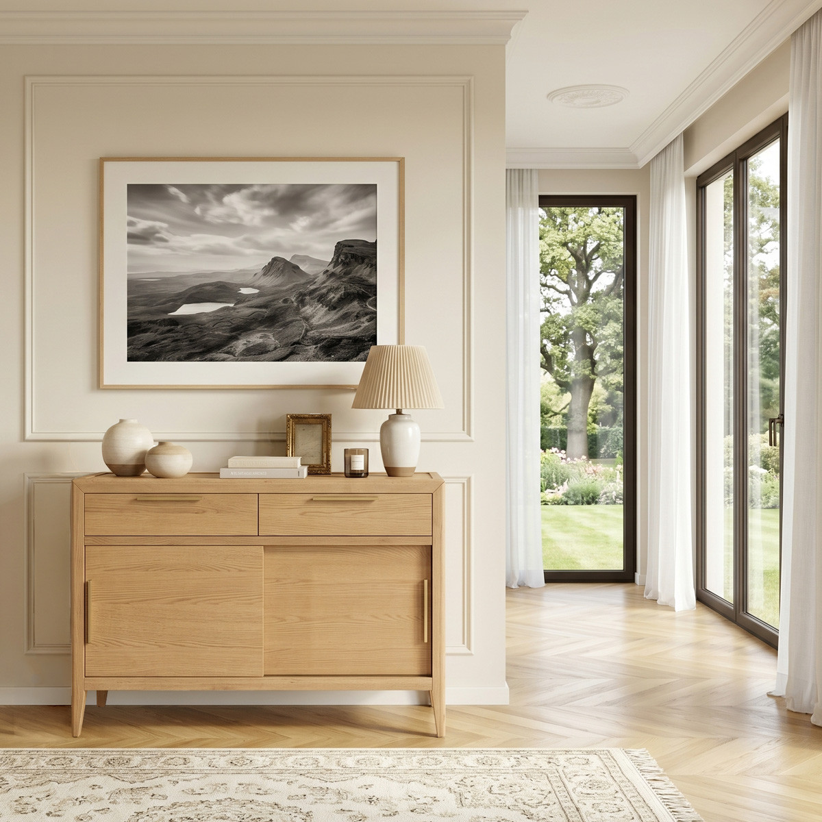 Petit buffet style contemporain en chêne, 2 portes et 2 tiroirs TENNESSEE, ROBIN DES BOIS
