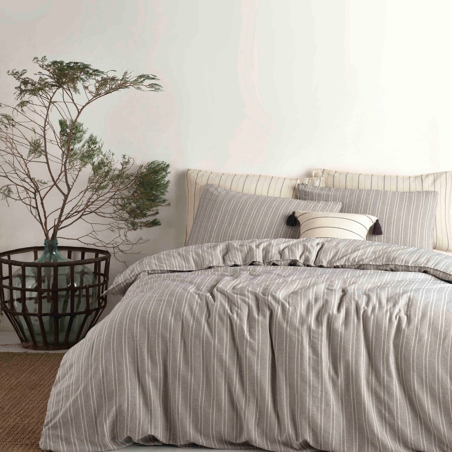 Parure housse de couette coton rayures fines, Tommy, C DESIGN HOME TEXTILE